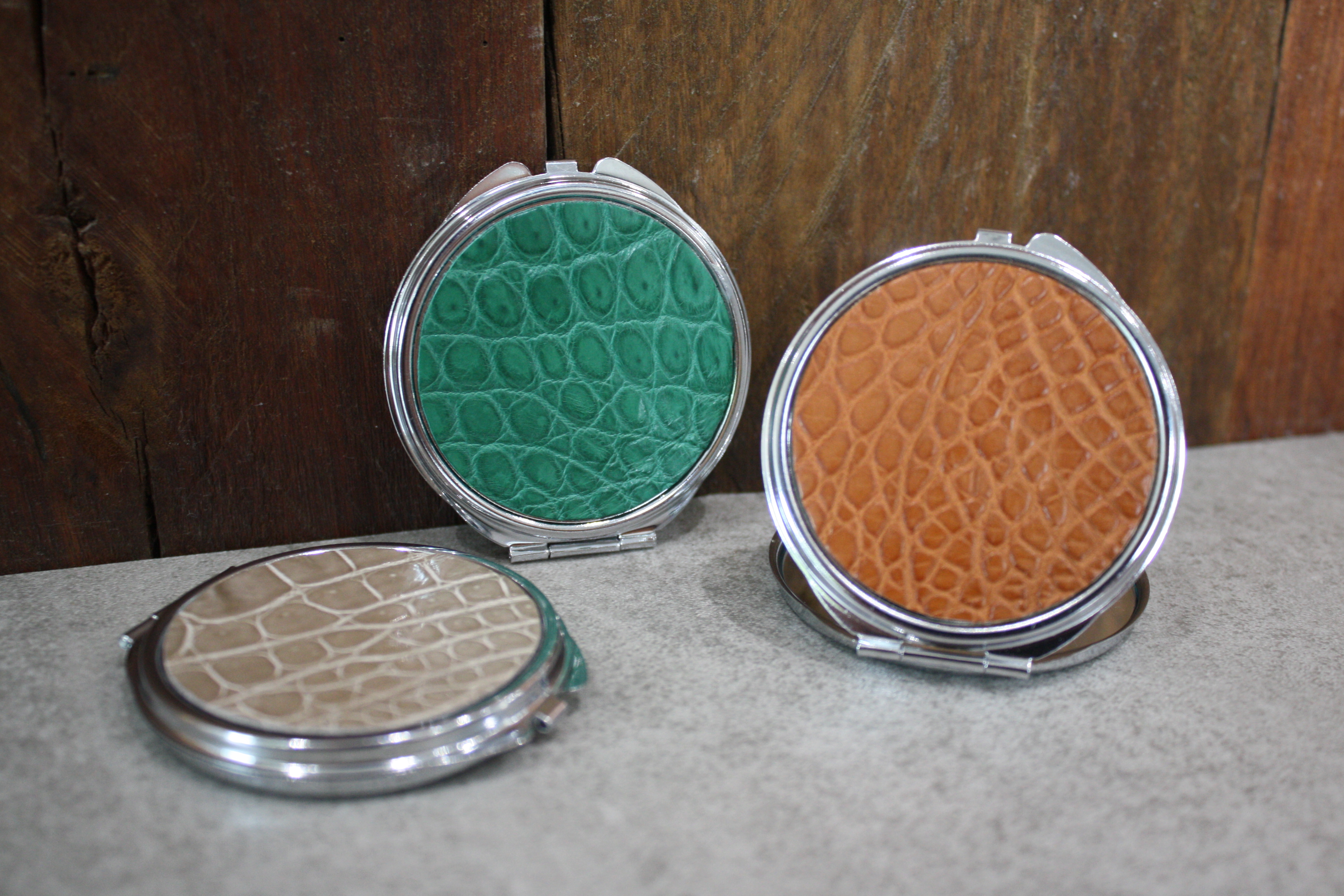 Crocodile Leather Compact Mirror