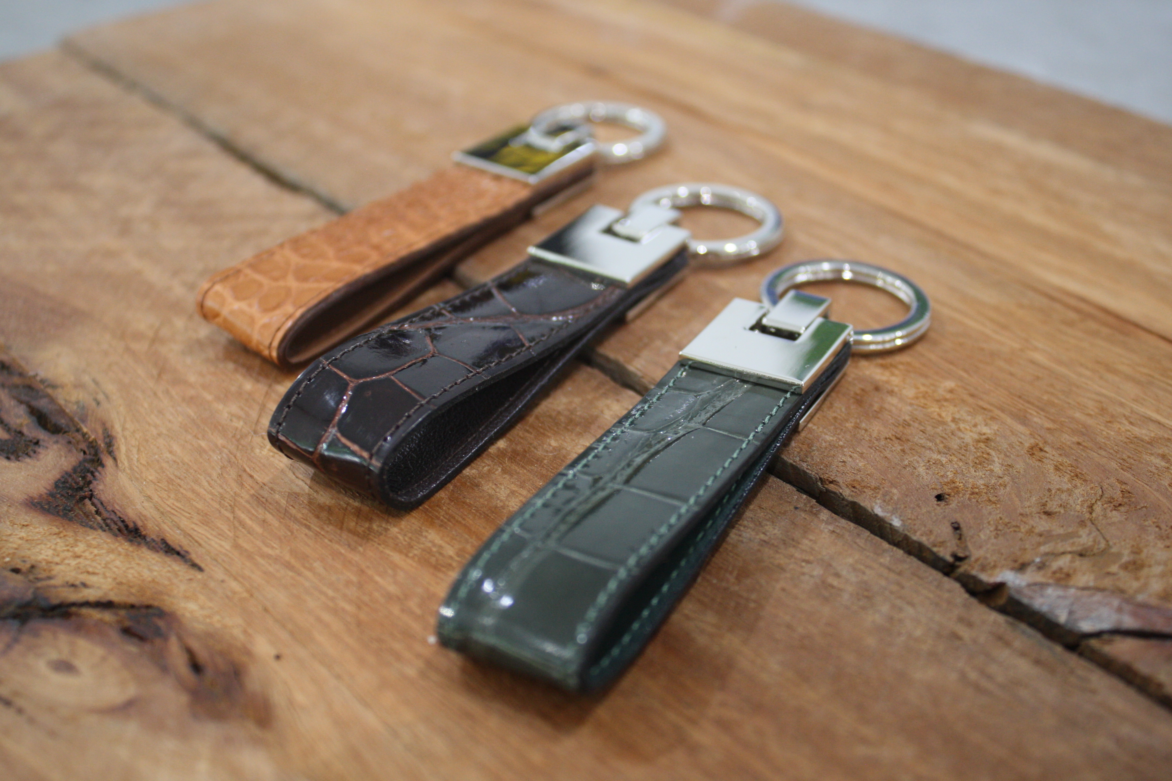 Crocodile Leather Loop Key Rings